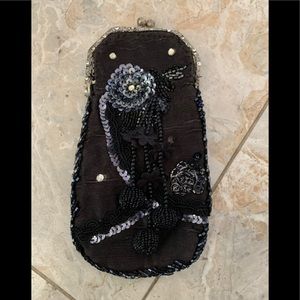 NWOT Vintage Katherines C Embroidered Black Beaded Hand Design Coin Wallet/Purse